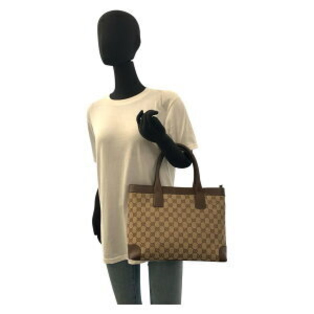 Gucci canvas tote handbag Beige bag Tan leather brown GG - Picture 7 of 10